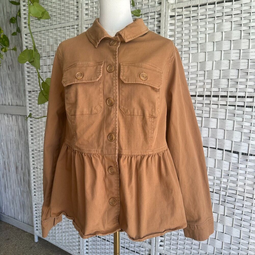 Torrid Women's 00 Peplum Twill Jacket Camel Brown Shacket Top
